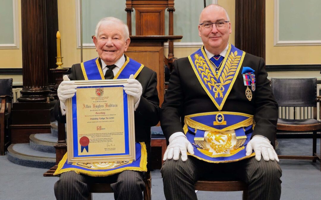 Irwell Valley Lodge celebrated 60 years in Freemasonry for Alan Baldwin.